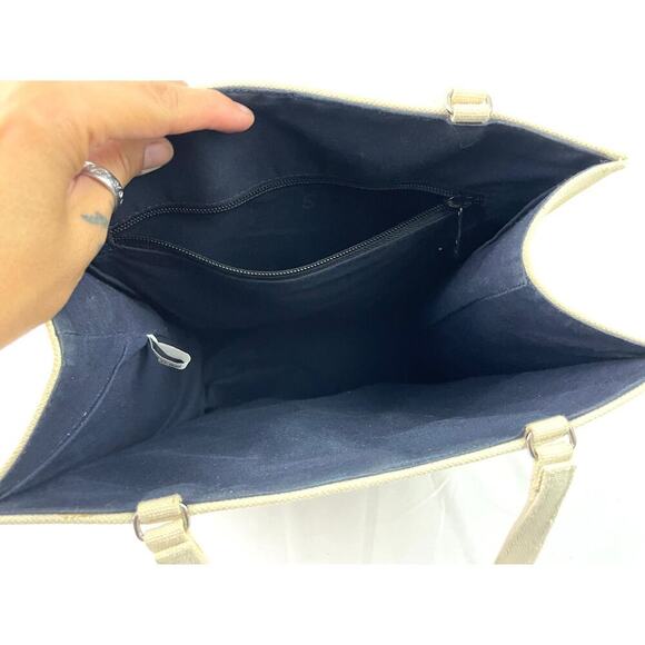 VTG Kate Spade Tote Bag Beige Pink Canvas Handbag Solid Stripe - Picture 16 of 16